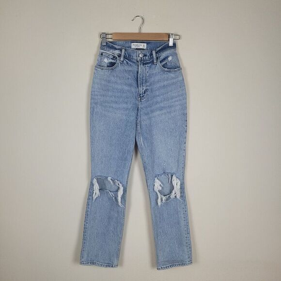 Abercrombie & Fitch Jeans 24 00 Short 90s Straight Ultra High Rise Distressed - Picture 1 of 8